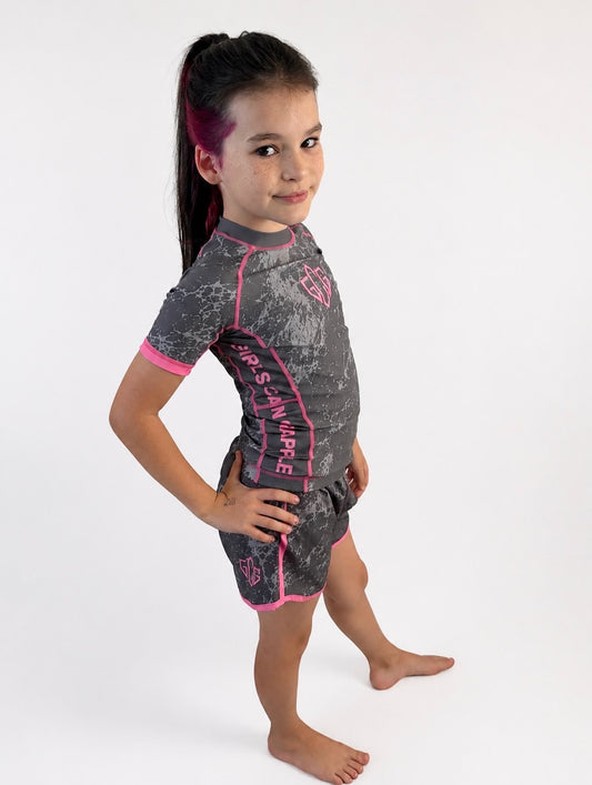 Grey Smoke & Pink Double Layer shorts set