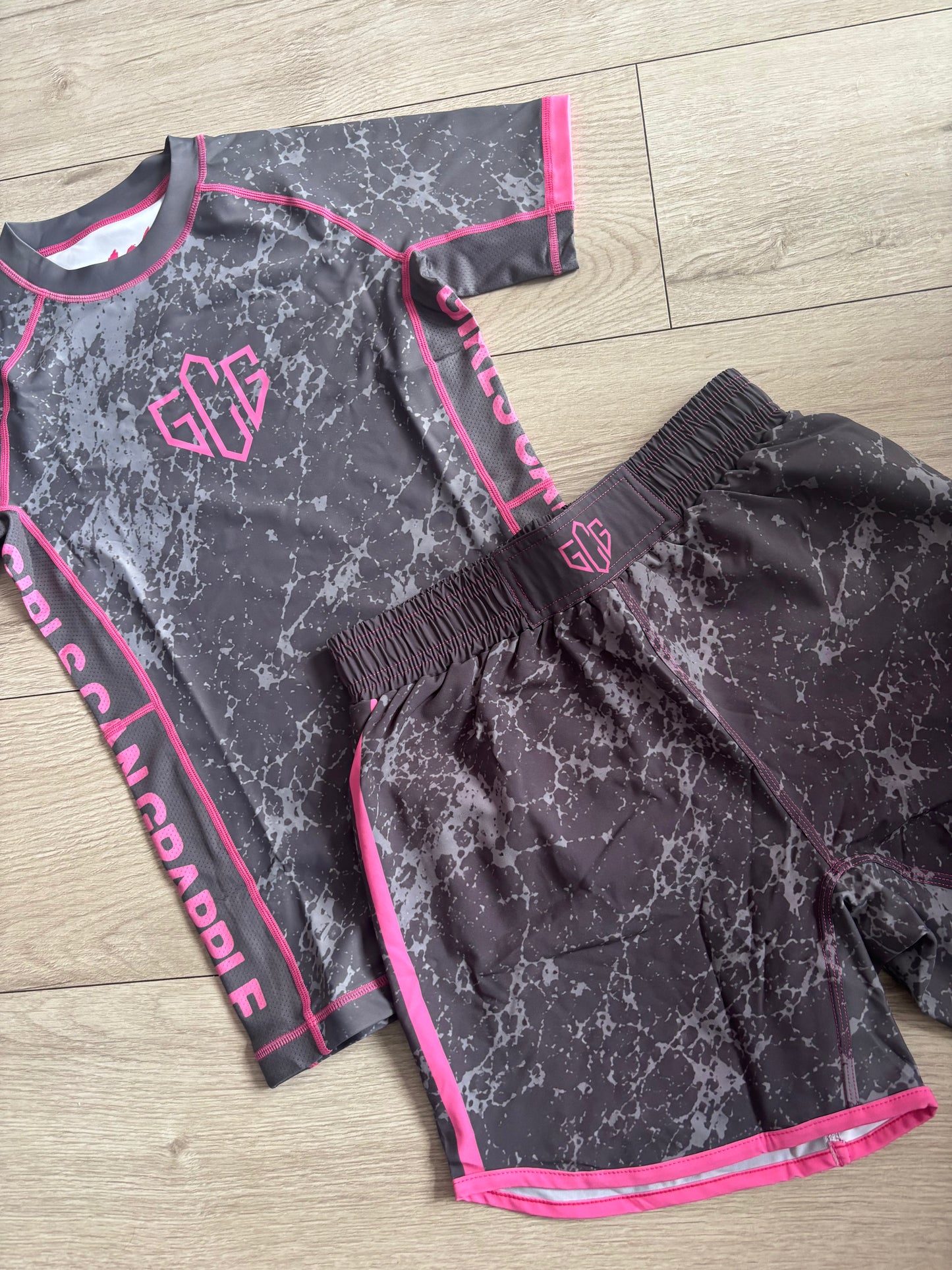 Grey Smoke & Pink Double Layer shorts set