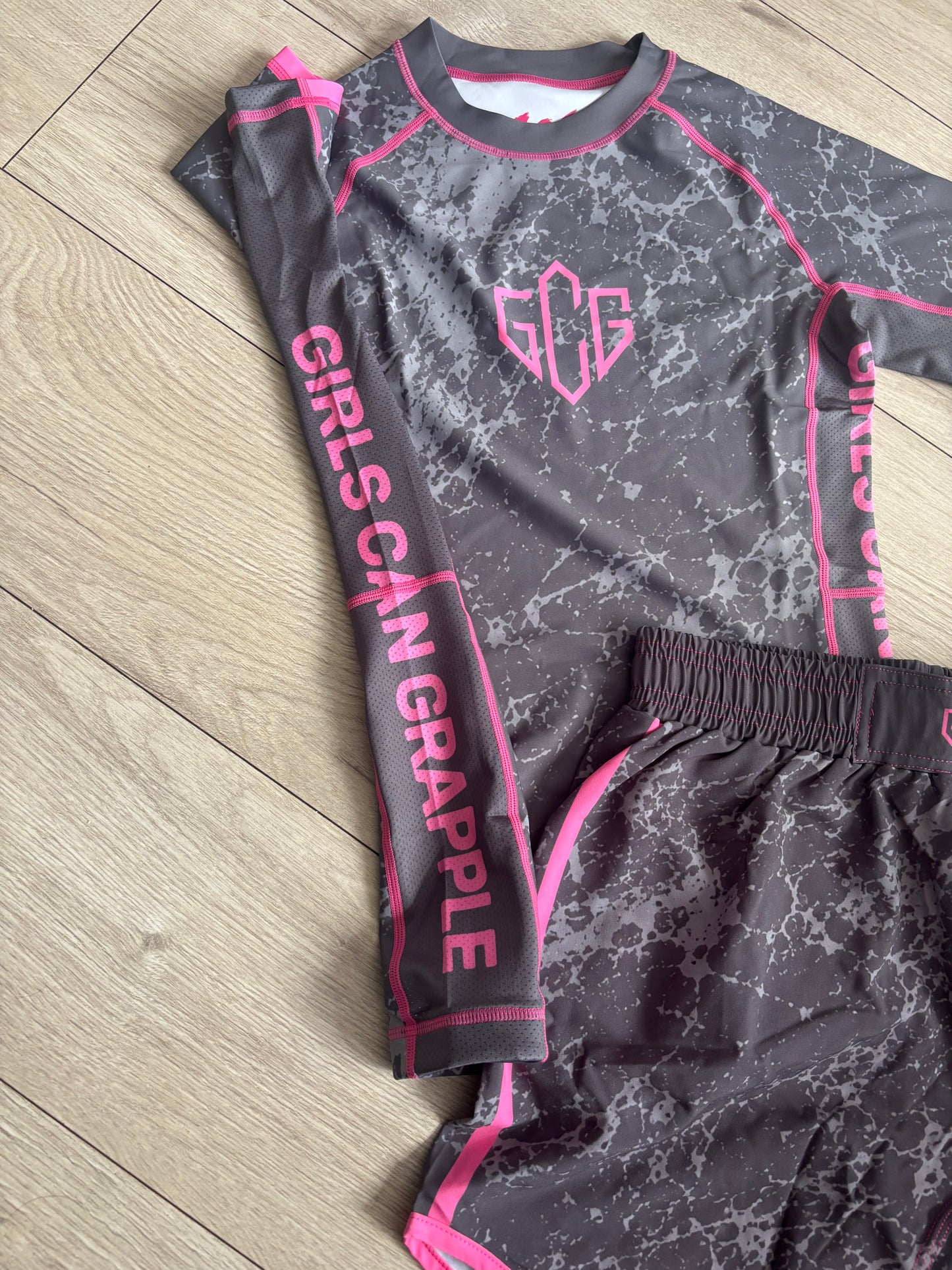 Grey Smoke & Pink Double Layer shorts set
