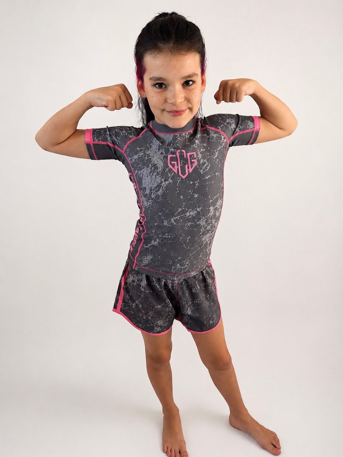 Grey Smoke & Pink Double Layer shorts set