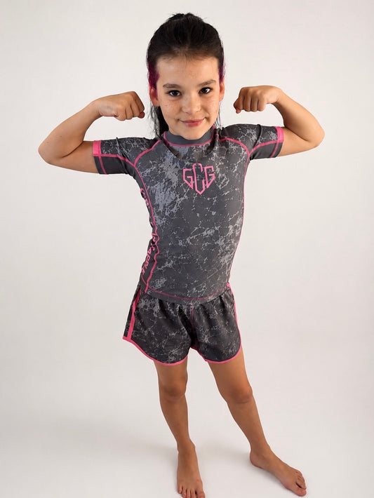 Grey Smoke & Pink Double Layer shorts set